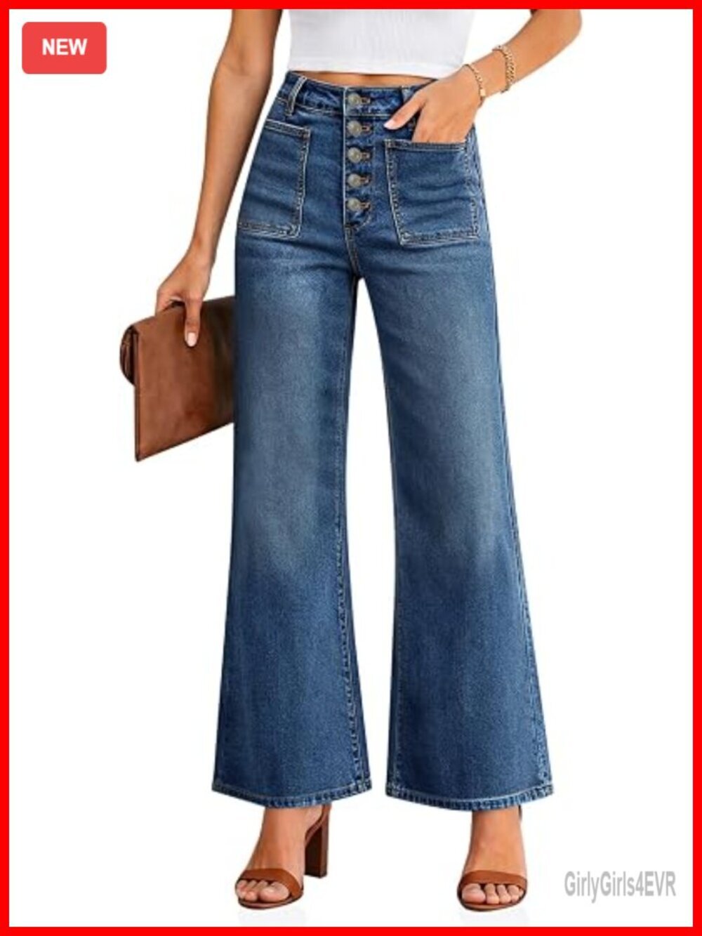 Wide Leg High Waisted Jeans Stretchy Vintage Baggy Flare Pants with Pockets